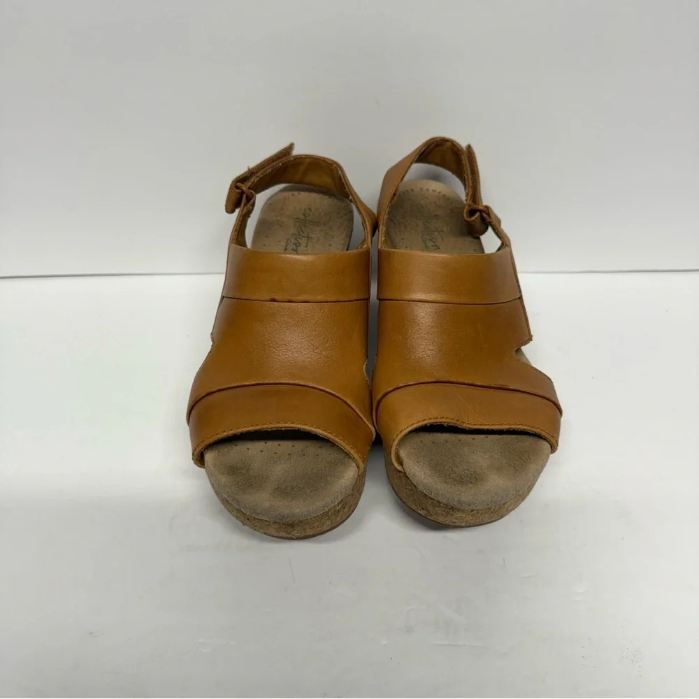 Clarks Collection Brown Tan Annadel Wedge Sandal Cork Heel Size 7